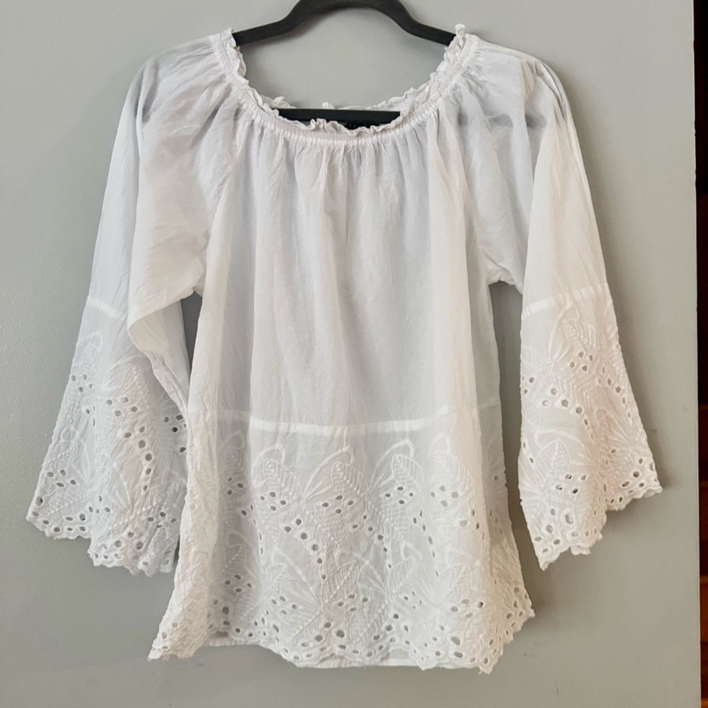 š„EUC Soft Surroundings Fiori 100% Cotton Eyelet Broderie Anglaise Boho Blouse